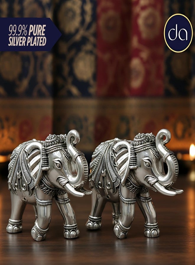 Dev Aastha 999 Pure Silver Plated Elephant Murti Pack of 2 | 3 Inch Vastu & Good Luck Showpiece for Temple, Puja Room & Living Room Decor | Perfect Religious Gift Item. - Image 2